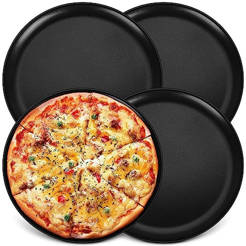 Onader Pizzablech 4er Set, 30cm Rund Pizzaform für Backen & Servieren, Edelstahl Pizza Backblech mit Antihaftbeschichtung, Ungiftig & Gesund, Langlebig & Leicht zu reinigen