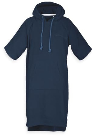 TOM TAILOR Surf Poncho für Damen und Herren, L-XL, 100% Baumwolle/ Frottier, Badeponcho mit Kapuze, Bauchtasche und Logostickerei, Blau (Dark Navy)
