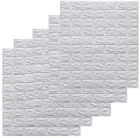 Papier Peint Autocollant Mural en Brique,Panneaux muraux Auto-adhésifs,Mousse PE 3D imperméable,5 pièces,Blanc,Fin
