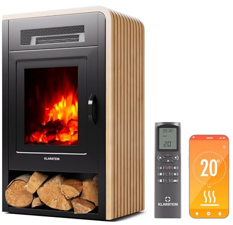 Klarstein Camino Elettrico Basso Consumo, Camino da Terra con Mensola, Camino Elettrico da Parete, Caminetto Elettrico 1900W, Camino Finto Decorativo con LED, Telecomando, Timer, Controllo Temperatura