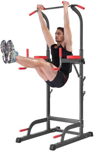 NaKeah Power Tower Dip Station, Pull-Up Bar Station & Multi-Funktions-Fitnessgeräte für das Krafttraining für Eigenheime einstellbare Höhe,Schwarz