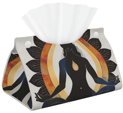 Bedruckte Taschentuchbox mit Yoga-Meditation, stilvoller Leder-Tuchpapierhalter für Zuhause, Hotel, Auto, Büro