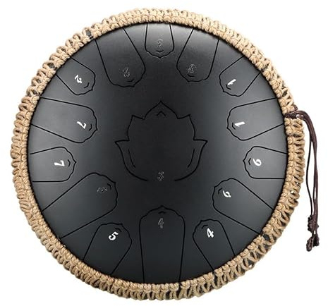 Stahlzungentrommel, 14 Zoll 15 Noten Handpan-Trommeln Mit Schlägeln, C-Dur-Musikinstrumente Für Unterhaltung, Meditation, Yoga, Zen-Geschenke (Obsidian), Für Erwachsene Und Kinder