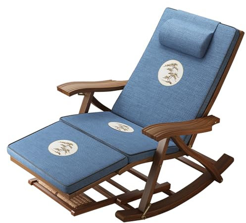 NOALED Klappbare Chaiselongue aus Bambus, Sonnenliege für den Garten, Liegestuhl aus Holz, 5-Fach verstellbare Rückenlehne, Schwerelosigkeits-Liege mit Abnehmbarer Baumwollmatte