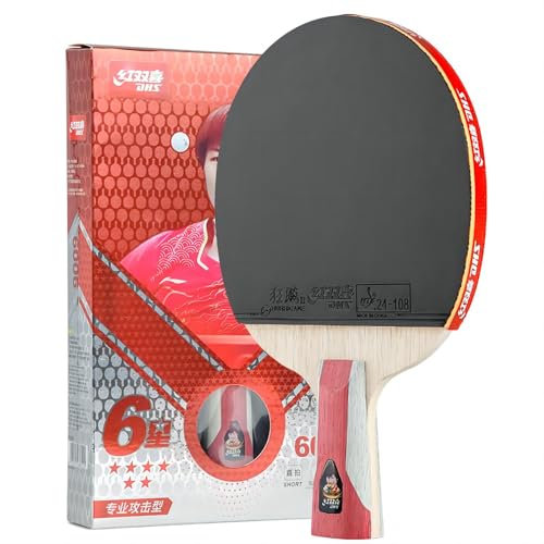 AMIRDE Double Happiness DHS 4002 Ping Pong Paddles Professioneller Tischtennisschläger mit Tragetasche – ITTF zugelassenes Gummi für Turnierspiele (6006-Penhold-Red)