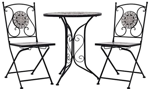 THOYTOUI 3-TLG. Bistro-Set Mosaik Keramik Grau, Gartenlounge Outdoor Balkon möbel Set Sitzgruppe Outdoor Gartenlounge Set Geeignet für Garten Veranda Balkon Terrasse