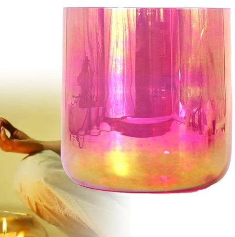 Hydravex Cosmic Light Alchemy Bowl, Klangschale aus Quarzkristall mit klarem Farbverlauf in Rosa, mit Schlägel und O-Ring, Klangschale für Yoga, Meditation und Klangheilung,7in