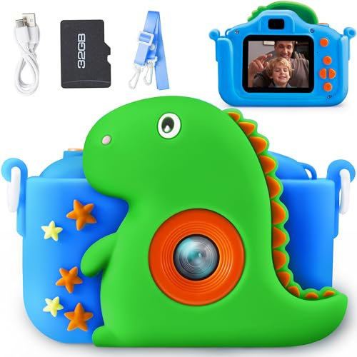 SYNCFUN Kinderkamera, Digitalkamera Spielzeug 1080P HD Mit 32GB Karte, Fotoapparat Dinosaurier Geschenke Für Kinder Ab 3-9+ Jahre Jungen Und Mädchen