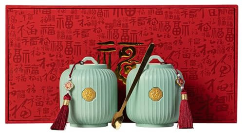 CUISGOR Tea Tin Palace Style Red Lantern Tea Can, Wedding Candy Can, Ceramic Sealed Tea Storage Can Tea Canister