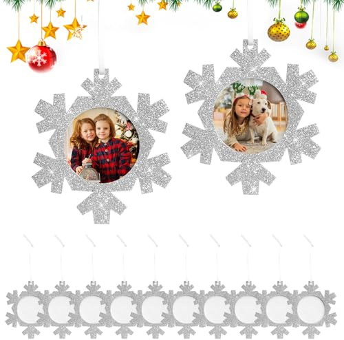 12 Stück Mini Bilderrahmen Weihnachten Filz zum Aufhängen,Christbaumanhänger Glitzer,Hängend Weihnachtsbaumschmuck Foto Rahmen,Weihnachtsbaum Dekoration(Weiß)