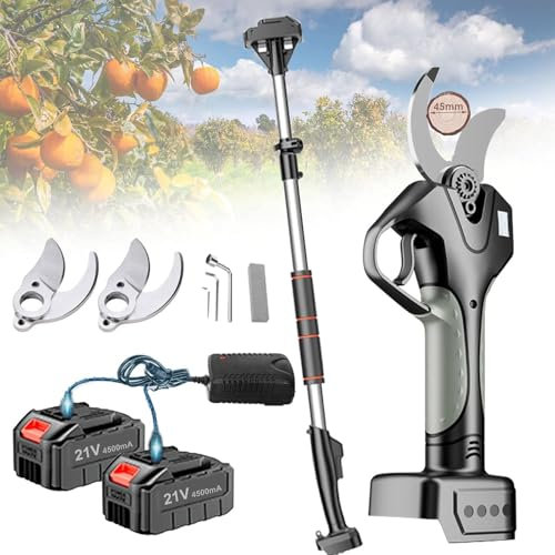 Tijeras De Podar Eléctricas Para Jardín De 45 Mm, A Batería, Tijeras De Podar Eléctricas Con Pértiga Extensible De 2,1 M, Capacidad De Corte De 45 Mm, 2 Baterías Recargables,WithExtensionPole