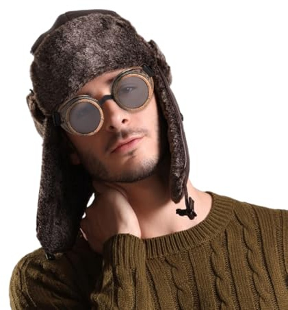 Halloween Retro Pilot Kit Fancy Dress Up Fighter Costume Outfit WW2 Dog Ear Cap Hat Goggles Accessories Kids School Day