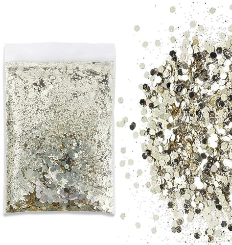SHUOHONG 100g Glitzer Basteln Kinder, 3 Größen Gemischt Glitter, Groß Glitzer zum Basteln, Feiner Glitzer Wandfarbe, Pailletten Glitzerpulver für Make-up, Karten, Nagelkunst, DIY (Sekt)