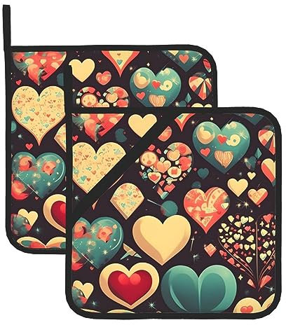 Set di presine a forma di cuore, resistenti al calore, per cottura al forno, grigliate, cucina, ideali per barbecue e forno a microonde