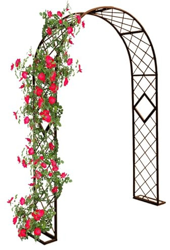 Arche de jardin en acier marron - 180 x 230 cm - Résistante aux intempéries - Pour plantes grimpantes - Décorations de mariage - Pour pelouse, terrasse ou intérieur