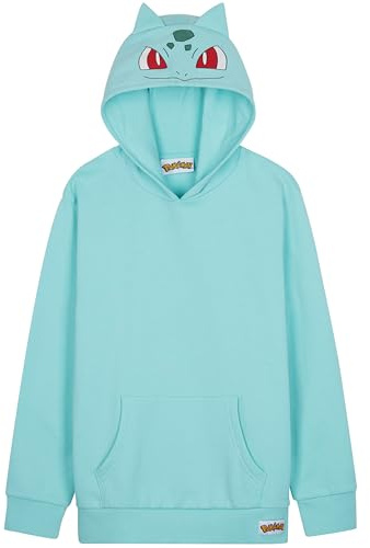 Pokemon huvtröja för pojkar, tonåringar, barnpullover huvtröja med mjuk fleece, tröja, Pikachu anime-gåvor för pojkar (13-14 år, turkos Bulbasaur)