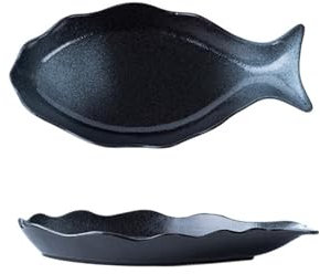 Fischteller Keramik Servierteller Servierplatte Porzellan Wurstteller Fisch Teller Fischform Ovale Tablett Servierschale(D)