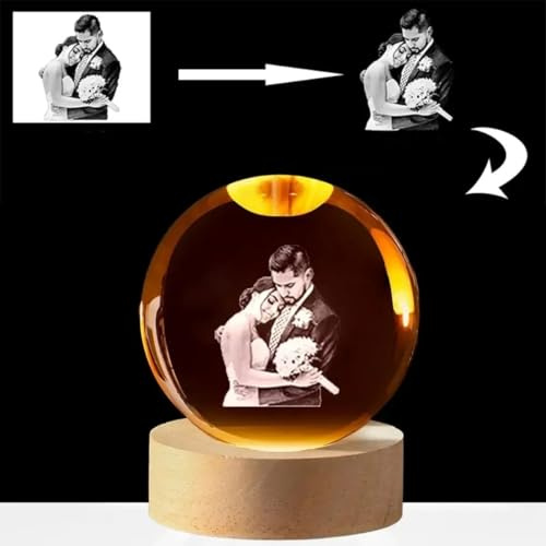 PGORSDOR Bola de cristal personalizada con luz nocturna LED para foto y esfera de cristal personalizada, grabada con láser (8 cm, 7 colores)