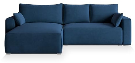 Masseno Ecksofa FORIL mit Schlaffunktion L-Form, Sofa mit Bettkasten, Wohnzimmersofa, Couch, Soffa, Bettsofa, Couchgarnitur- Blau, Monolith 77