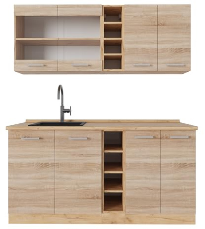 Vicco Singleküche R-Line, Sonoma/Goldkraft Eiche, 160 cm ohne Arbeitsplatte, zur individuellen Kombination und Erweiterung geeignet