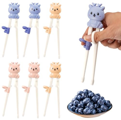6 Pares Palillos Chinos Plástico para Niños, 18 cm palillos de Entrenamiento, Palillos Chinos con Estampado de Animales, Reutilizables y Fácil de Usar