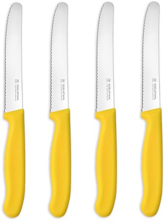 targzier Messer,4-tlg Frühstücksmesser Set,Edelstahl Klinge Messerset,Gelb | 8.66’’ Brötchenmesser mit Wellenschliff,Ergonomische Kunststoffgriff Schneidemesser,Scharfe Messer Küche&Spülmaschinenfest