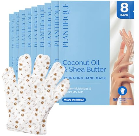PLANTIFIQUE Maschera Idratante Mani 8 Guanti con Acido Ialuronico, Burro di Karité e Macadamia – Guanti Idratanti Profondi, Crema Riparatrice Pelle Secca, Crema Vegana Nutriente Mani Anti-Aging Spa