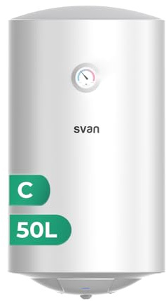 Svan Termo Eléctrico Vertical 50 L ST5001S. Instalación Vertical, 1500W, Incluye Kit de Montaje, Resistencia de Acero Inoxidable, Blanco, Eficiencia Energética Clase C