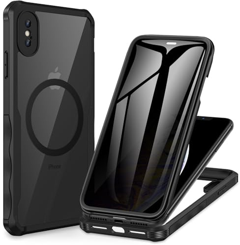 CENHUFO Sichtschutz Hülle für iPhone XS Max, Kompatibel mit MagSafe Eingebautem Privacy Panzerglas Displayschutz und Kameraschutz 360 Grad Handyhülle Magnetisch Schutzhülle Stoßfest Case - Schwarz