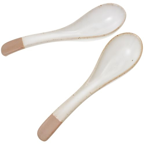 FUNOMOCYA 2 st Reusable Soppskedar i Vintage Asiatisk Ramen Sked för Soppor Drycker Handgjord Keramik Enkel