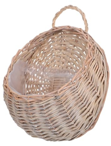 LABRIMP Hängender Weidenkorb als Wandpflanzkasten für Garten | Handgeflochten mit Kunststoffeinsatz, Rundes Format, für Kleine Wohnungen und Kompakte Wohnbereiche