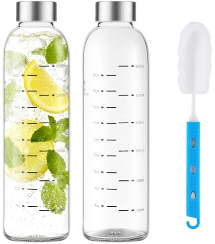 weasland Glass Juice Bottles with Lids 25 oz Reusable Glass Water Bottles with Stainless Steel Caps 2 Pack, BPA Free,Leak Proof,Dishwasher Safe,for Refrigerator, Juicing, Iced Coffee, Cold Brew