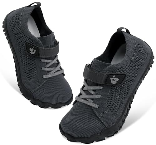JOINFREE Girls Wide Tennis Sneakers Non-Slip Boys Hiking Shoes Kids Barefoot Trainers Darkgrey UK 2