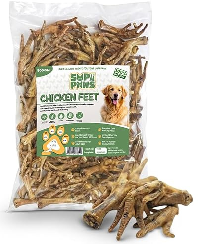 Supa Paws 500g 100% Natural Air Dried Chicken Feet for Dog, High Protein Cat Treat Hypoallergenic Pet Treat, Crunchy Healthy Snacks Sticks Dog Chew Treat, Grain, Gluten & Lactose Free Tasty Dog Food