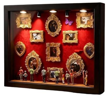 Mini Museo Fai Da Te Silhouette Box, Cornice Vintage Fai Da Te Kit Espositore per Ricordi Con Mini Figurine Cornice Dorata E Illuminazione, Vetrina per Silhouette Ricordo per Compleanni