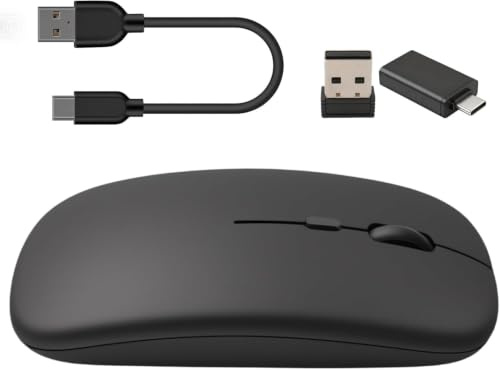 Bluetooth Maus Wiederaufladbare Bluetooth 5.2 Dual Mode 2,4GHz Leise klick | Kabellos USB-C & USB-A,3 DPI Einstellbares,kompatibel mit Ma-cBook Pro/A-ir/i-Pad (iO-S 13)/Lap-tops/PCs