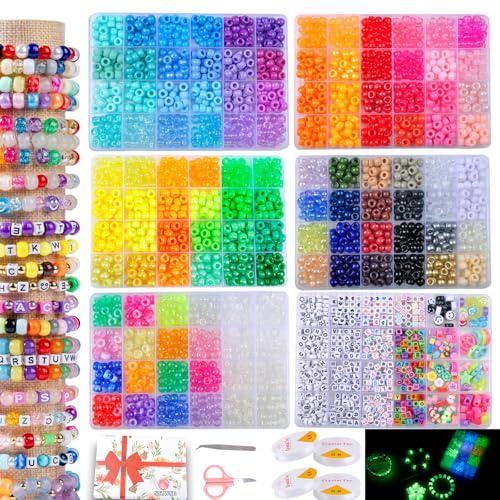 6 Boxen Pony-Perlen zum Auffädeln, UV- & Leuchtperlen für Kandi-Armbänder | 6 Boxen mit Pony Perlen, UV-Farbwechsel- und Leuchtperlen für Kandi, Armbänder und kreative Schmuckprojekte
