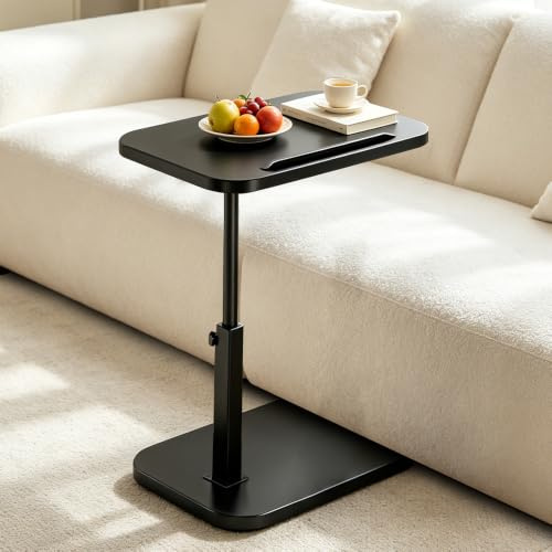 HOVCEH Beistelltisch C Form Höhenverstellbar,Beistelltisch Couch Höhenverstellbar von 45-78cm,360°Drehbarer Couch Beistelltisc-h Klein,Holz Nachttisch Kaffeetisch Sofatisch Laptoptisch für Schlafzimme