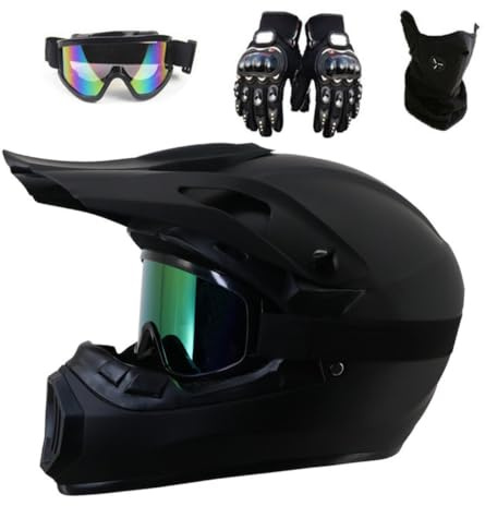 Full Face Motocross Helmet with Goggles Mask Gloves | Youth Kids Off Road Motorbike Crash Helmets, Downhill BMX MTB ATV Enduro Quad Dirt Bike Helmet