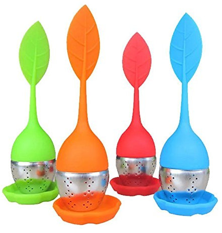 Tesan inoxydable Infuseur à thé avec couvercle Passoire en silicone Feuille verte-4 pièce