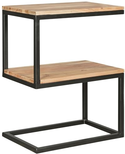 Wohnling Beistelltisch Akola S-Form 45x30x60 cm Akazie Metall | Wohnzimmertisch im Landhausstil mit Schutzlack, Anstelltisch massiv, handgefertigtes Unikat, Couchtisch klein