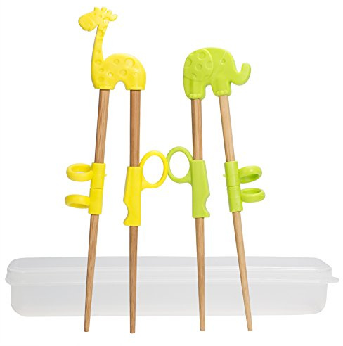 Surflyee Essstäbchen Kinder 2 Paar Stäbchen Kinder Stäbchen zum Essen, Holz Training Essstäbchen Helfer Tier Design Kinder Lernstäbchen Kids chopsticks Baby Essstäbchen für Anfänger & Kleinkinder