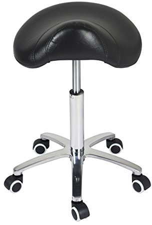 Antlu Sattelhocker Rollhocker mit Rollen höhenverstellbarer Drehhocker Arbeitshocker Küchenhocker, Hocker für Büro Salon Massage Spa (Schwarz, ohne Rückenlehne)