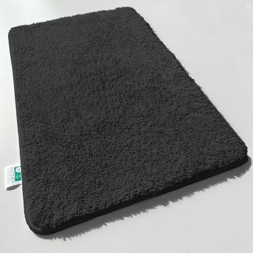 casa pura Badematte schwarz weicher, Flauschiger Badezimmerteppich in Shaggy Optik, Badvorleger rutschfest waschbar - Duschvorleger, Teppich Fußmatte für Badezimmer, Dusche 60x100cm, Sky Soft