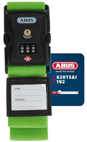 ABUS Cinghia per Valigie con Lucchetto TSA 620TSA/192 - Cinta Bagagli con Codice a 3 Cifre - Etichetta Nome Inclusa - Verde