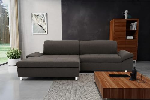 DOMO. collection Ecksofa Mika, Longchair Links, L-Form, anthrazit | Longchair links mit Armlehnfunktion und Chromfüßen in moderner Optik, 260 x 178 x 80 cm (BxTxH) für hohen Sitzkomfort
