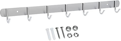 INTIRILIFE Edelstahl Garderobenleiste Modell E - 7 Haken - 54 x 5 cm - Kleiderhaken Garderobe Hakenleiste in 5 verschiedenen Designs