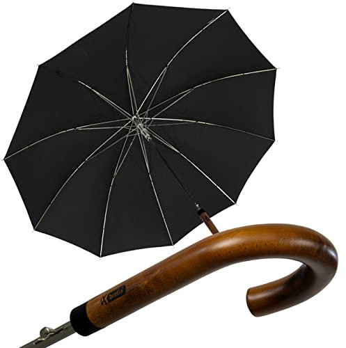 iX-brella Herren Stockschirm Automatik mit Echtholz-Rundhakengriff Schwarz