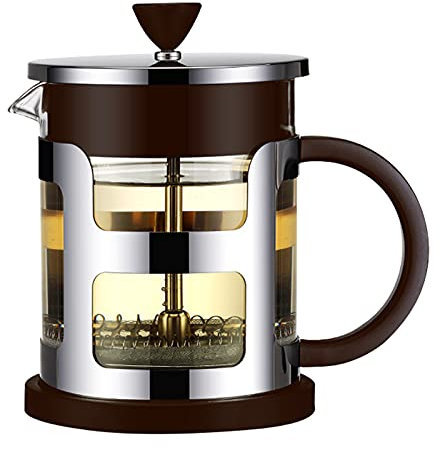 LTLWSH Cafetière à Piston, Cafetière Piston, French Press en INOX et Verre, Finition Argentée, avec filtres, Cafetiere pour Maison, Bureau,Marron,600ml