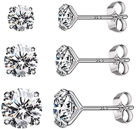 LuLiyLdJ 3 Paar Ohrringe Ohrringe Damen Ohrstecker Mädchen Ohrringe Damen Ohrringe Herren 3 4 5 mm Ohrringe Damen Herren Mädchen